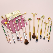 Lovely Japanese Animation Card Captor Sakura Magic Stick 6pcs Makeup Cosmetic Brush Set Gold Metal Beauty Tool